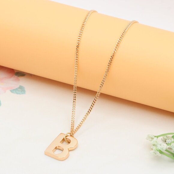 Rose Gold Plated Initial ""B"" Pendant Necklace, XPNL0310 - Picture 2 of 14